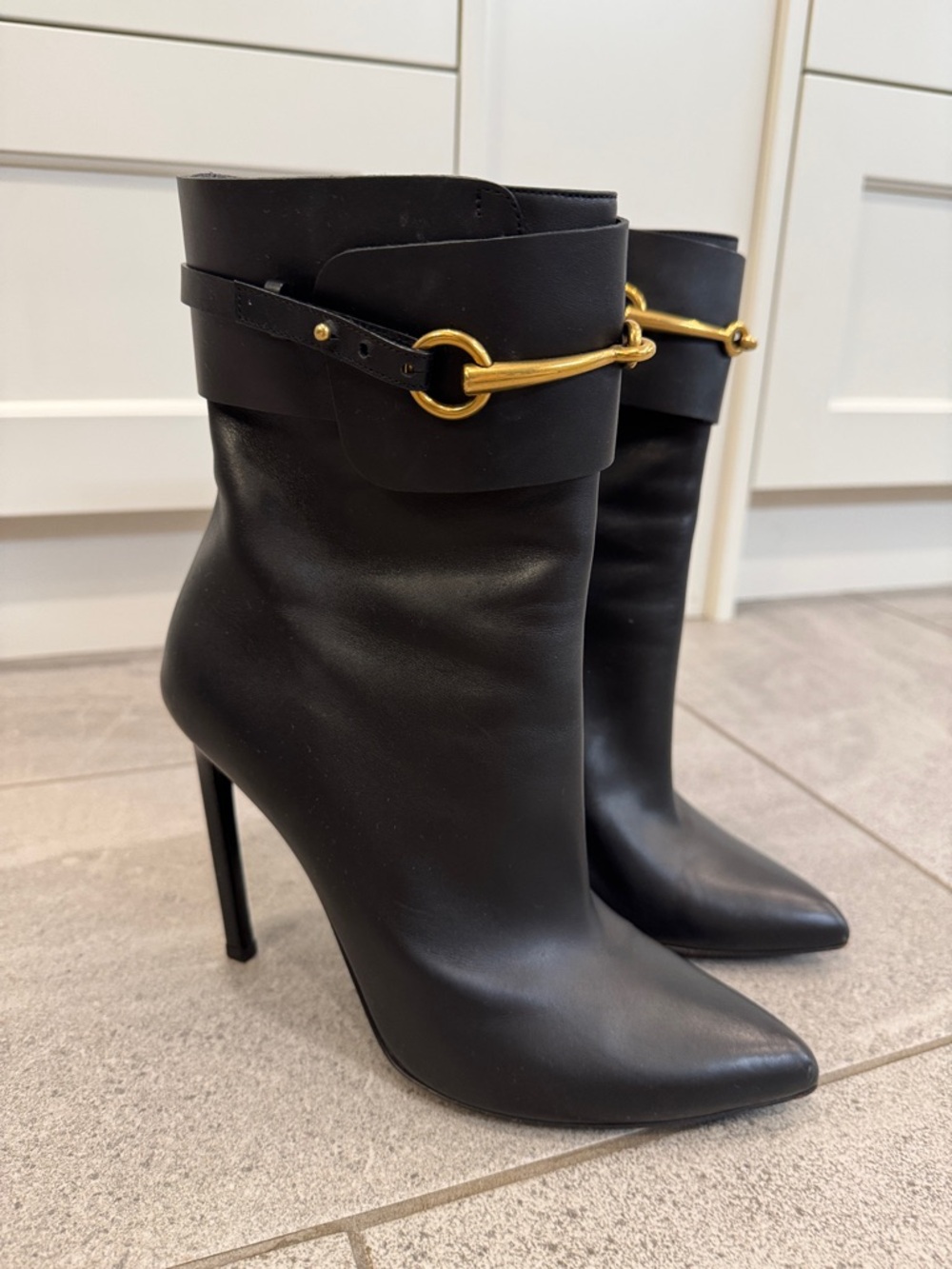 Gucci Horsebit Accent Leather Boots, Sz 39.5